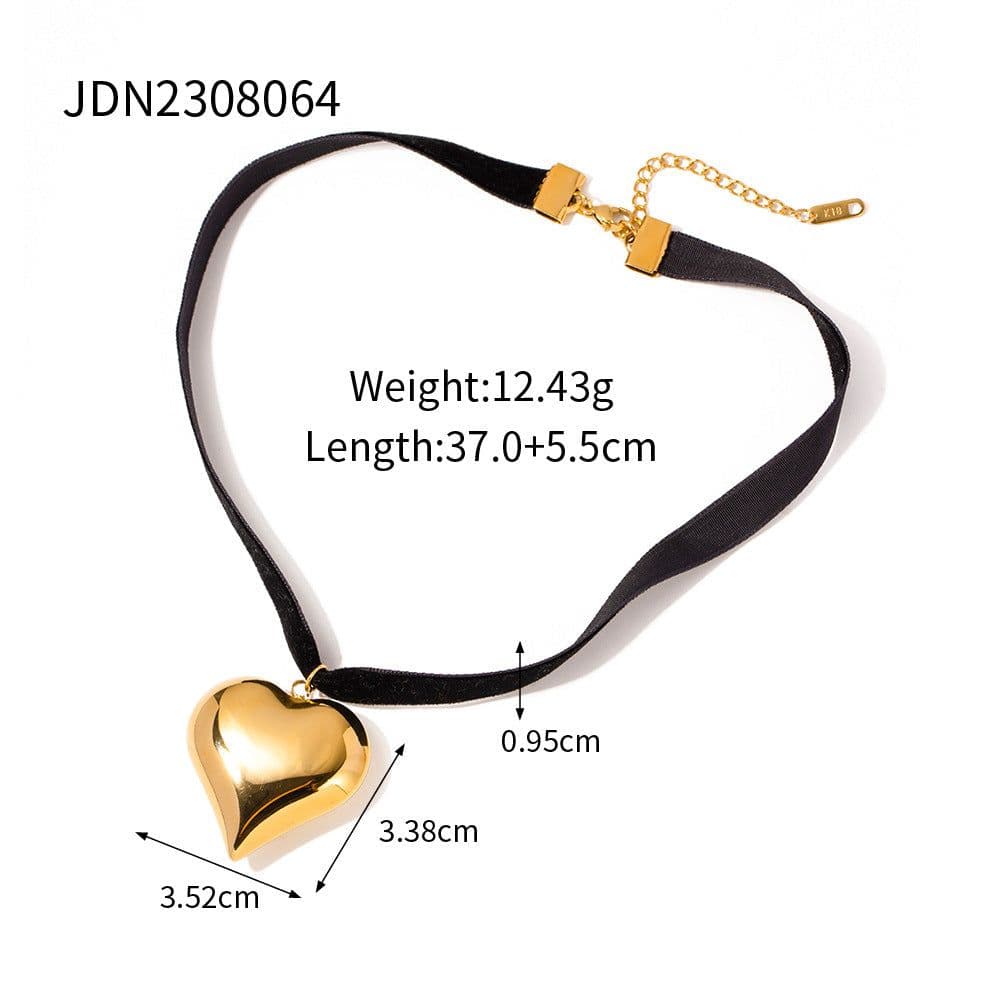 image-Gold Plated Stainless Steel Smooth Love Heart Necklace Series Hypo-Allergenic Tarnish Water Resistant Chunky Women Jewelry