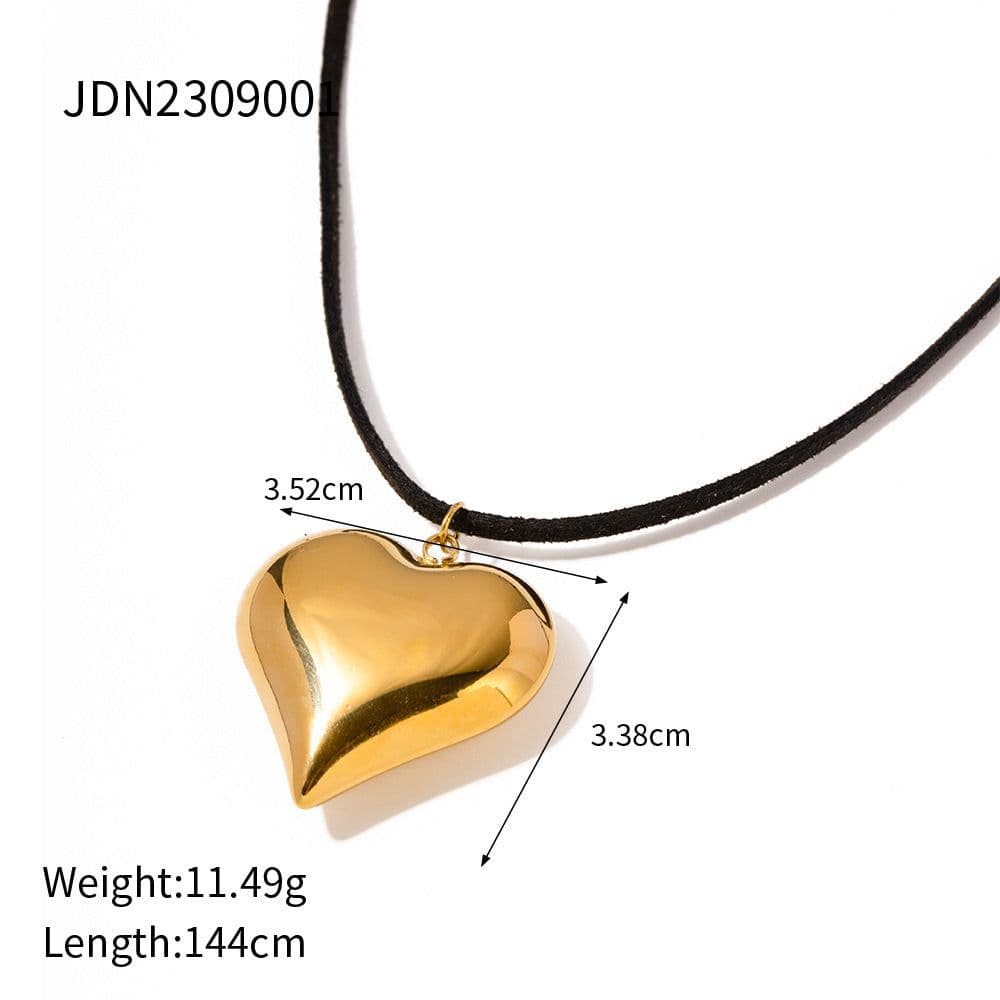 image-Gold Plated Stainless Steel Smooth Love Heart Necklace Series Hypo-Allergenic Tarnish Water Resistant Chunky Women Jewelry