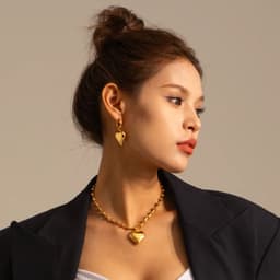 image-Gold Plated Stainless Steel Smooth Love Heart Necklace Series Hypo-Allergenic Tarnish Water Resistant Chunky Women Jewelry