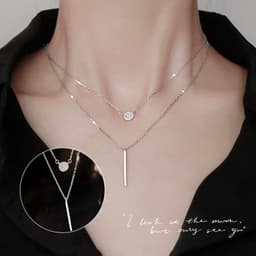 image-S925 Silver Color Double Chain Long Stick Micro Pave Zircon Round Pendant Necklaces For Women Trendy Jewelry