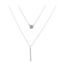 image-S925 Silver Color Double Chain Long Stick Micro Pave Zircon Round Pendant Necklaces For Women Trendy Jewelry