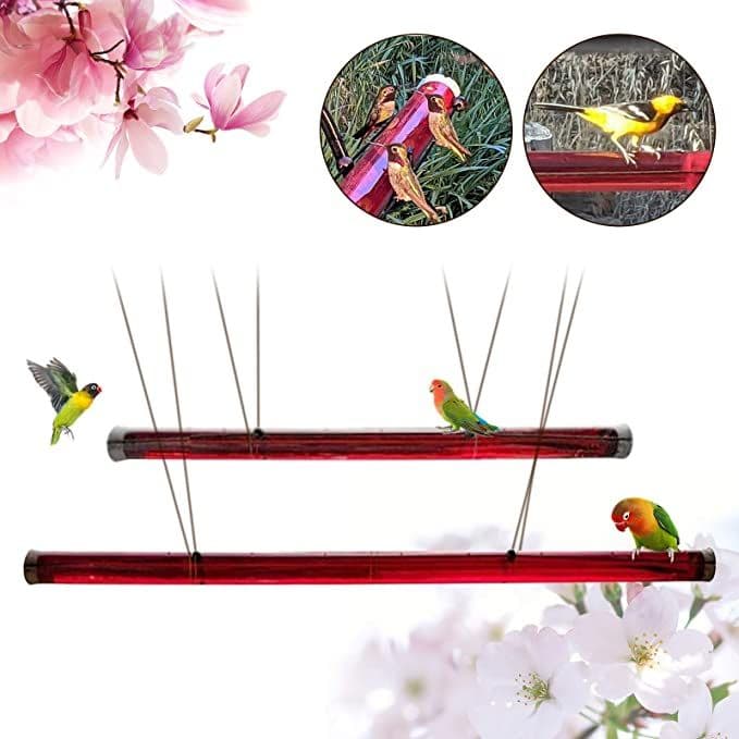 image-Hanging Long Tube Red Bird Feeder Hanging Hummingbird