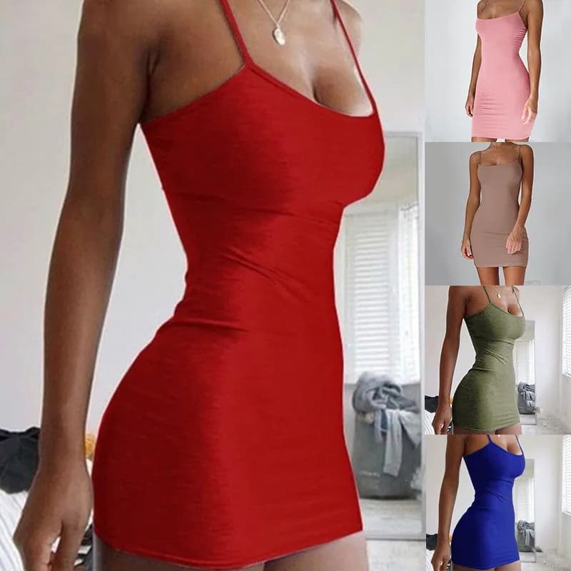 image-Pure Color Simple Hanging Neck Tight-fitting Hip Skirt