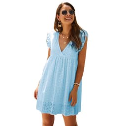 image-Summer V-neck Cotton Short Skirt Solid Color Dress