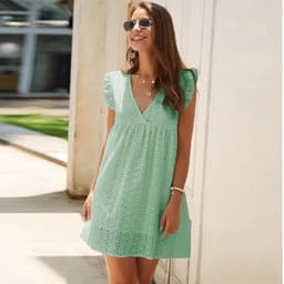 image-Summer V-neck Cotton Short Skirt Solid Color Dress