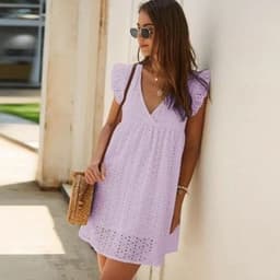 image-Summer V-neck Cotton Short Skirt Solid Color Dress