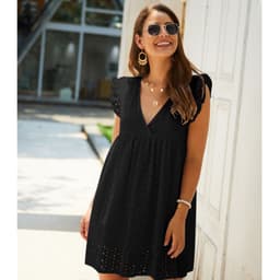 image-Summer V-neck Cotton Short Skirt Solid Color Dress