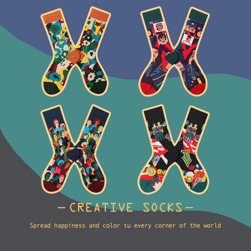 image-New French Head Couple In Tube Jacquard Cartoon Socks