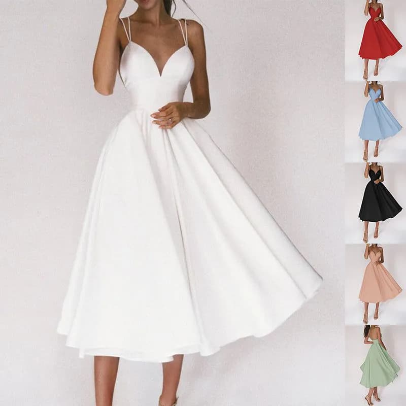 image-Sexy V-neck Suspender Dress Summer Fashion A-Line Long Dresses For Women