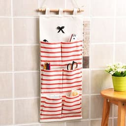 image-Cotton And Linen Fabric Storage Bag Wall-mounted Buggy Bag Shower Door Rear Multi-layer Hanging Storage Bag