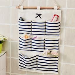 image-Cotton And Linen Fabric Storage Bag Wall-mounted Buggy Bag Shower Door Rear Multi-layer Hanging Storage Bag