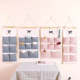 image-Cotton And Linen Fabric Storage Bag Wall-mounted Buggy Bag Shower Door Rear Multi-layer Hanging Storage Bag
