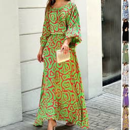 image-2pcs Women's Dress Suits Fashion Loose Printed Long Sleeve Top And High Waist Long Skirt