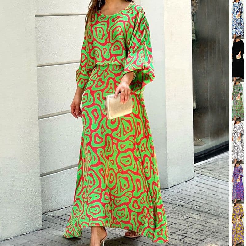 image-2pcs Women's Dress Suits Fashion Loose Printed Long Sleeve Top And High Waist Long Skirt