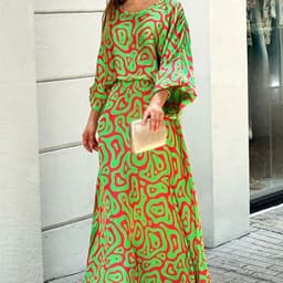image-2pcs Women's Dress Suits Fashion Loose Printed Long Sleeve Top And High Waist Long Skirt