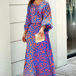 image-2pcs Women's Dress Suits Fashion Loose Printed Long Sleeve Top And High Waist Long Skirt