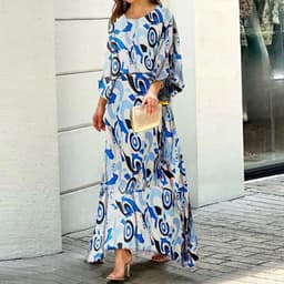 image-2pcs Women's Dress Suits Fashion Loose Printed Long Sleeve Top And High Waist Long Skirt