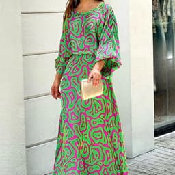 image-2pcs Women's Dress Suits Fashion Loose Printed Long Sleeve Top And High Waist Long Skirt