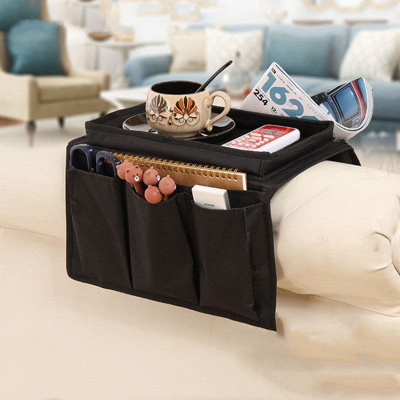 image-Living Room Lazy Sofa Handrail Storage Hanging Bag Foldable Sundries Snack Mobile Phone Water Cup Rack Tray
