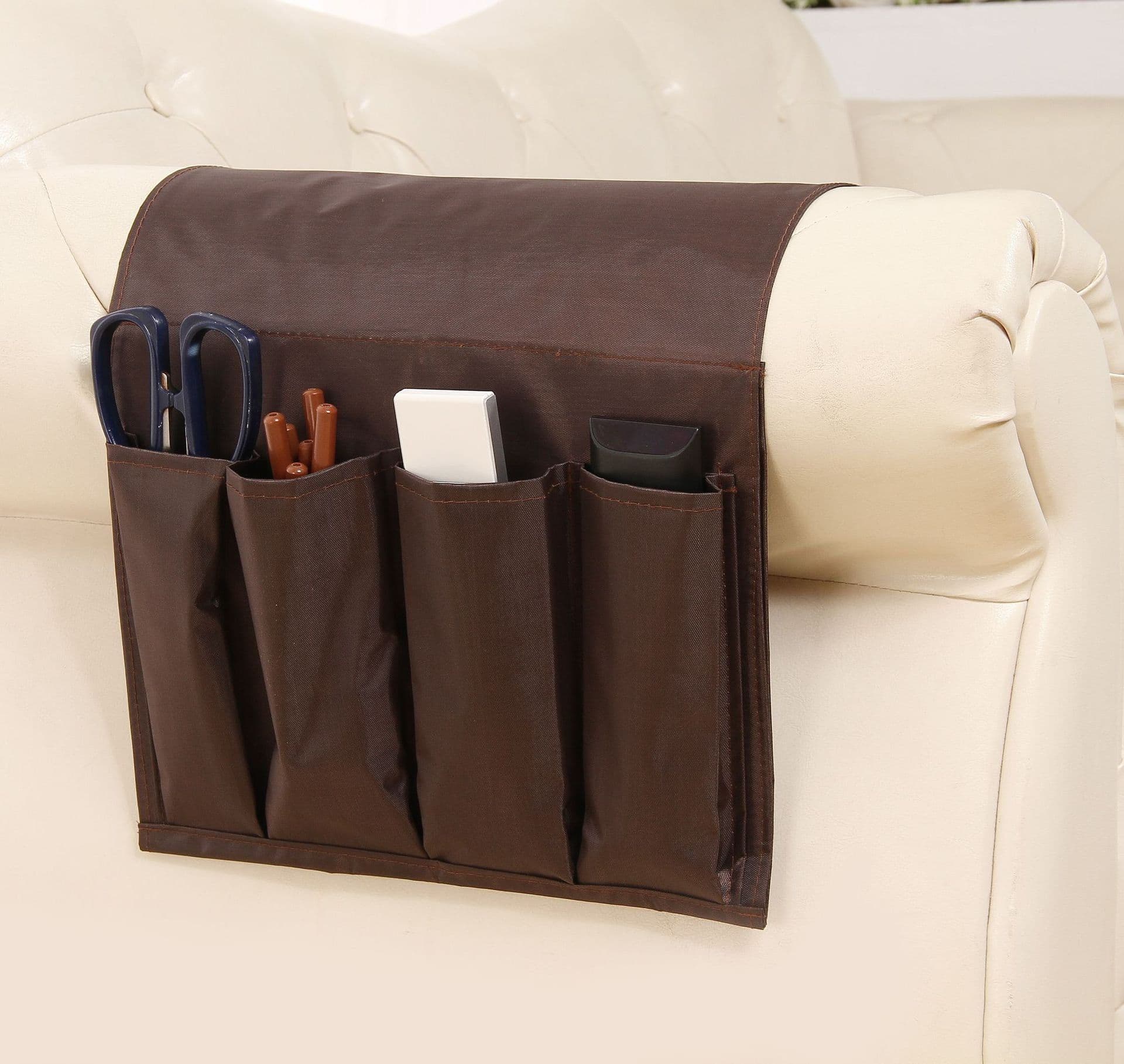 image-Living Room Lazy Sofa Handrail Storage Hanging Bag Foldable Sundries Snack Mobile Phone Water Cup Rack Tray