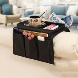 image-Living Room Lazy Sofa Handrail Storage Hanging Bag Foldable Sundries Snack Mobile Phone Water Cup Rack Tray