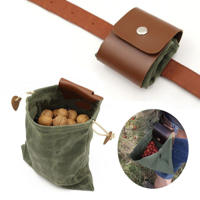 image-Outdoor Wet Wax Canvas Picking Bag Garden Waist Hanging Fruit Bag