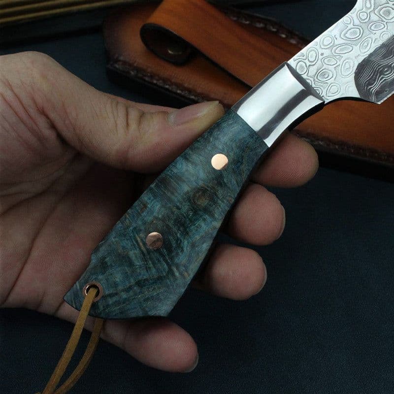 image-Damascus VG10 Steel Core High Hardness Forging Straight Knife