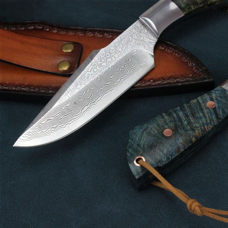 image-Damascus VG10 Steel Core High Hardness Forging Straight Knife
