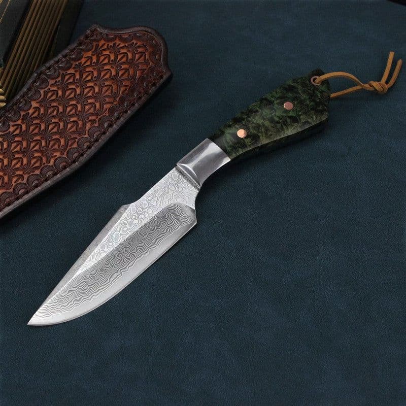 image-Damascus VG10 Steel Core High Hardness Forging Straight Knife