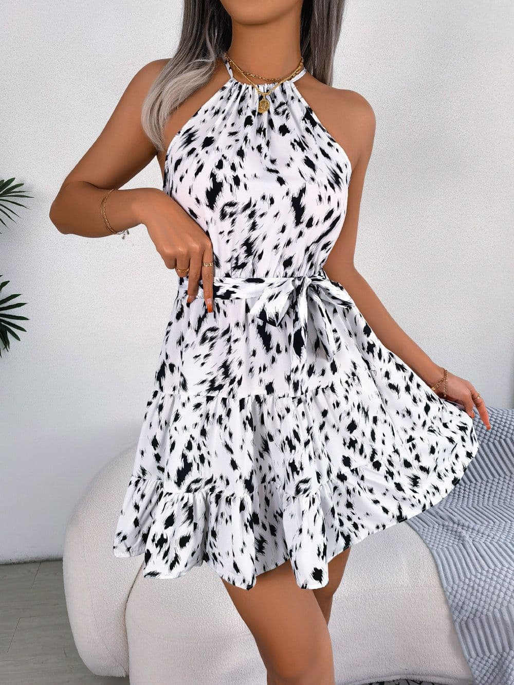image-Casual Leopard Print Ruffled Swing Dress Summer Fashion Beach Dresses Women