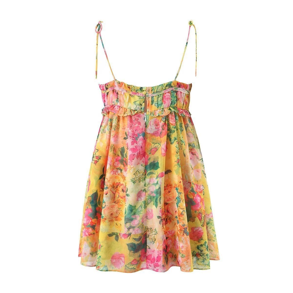 image-Y2K Flowers Print Suspender Dress Summer Fashion Ruffled Holiday Beach Short Dresses Womens Clothing