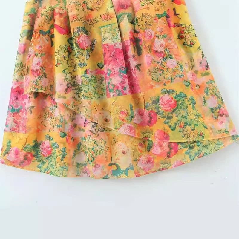 image-Y2K Flowers Print Suspender Dress Summer Fashion Ruffled Holiday Beach Short Dresses Womens Clothing