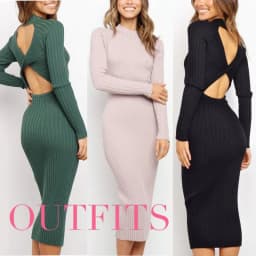image-New Style Women's Suits Sweater Dresses Women's Solid Color Backless Bow Tight Dresses