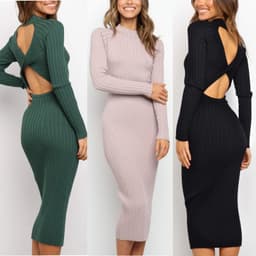 image-New Style Women's Suits Sweater Dresses Women's Solid Color Backless Bow Tight Dresses