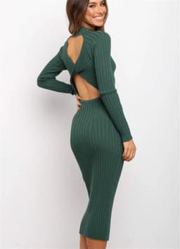 image-New Style Women's Suits Sweater Dresses Women's Solid Color Backless Bow Tight Dresses