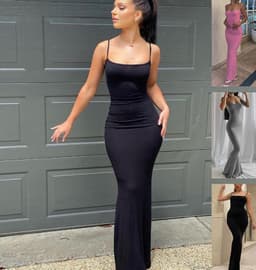 image-Spaghetti Strap Long Dress Women Sexy Slim Skinny Bodycon Party Club Suspender Casual Street Dresses