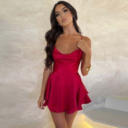 image-Sexy Suspender Skirt For Women Elegant Slim Strap Satin Backless Lace Up A-Line Short Dress Lady