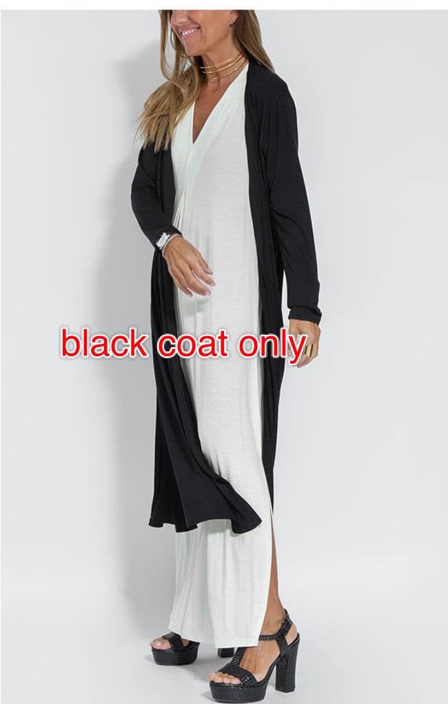 image-New Solid Color V-neck Sleeveless Dress Long Cardigan Jacket Suit For Women