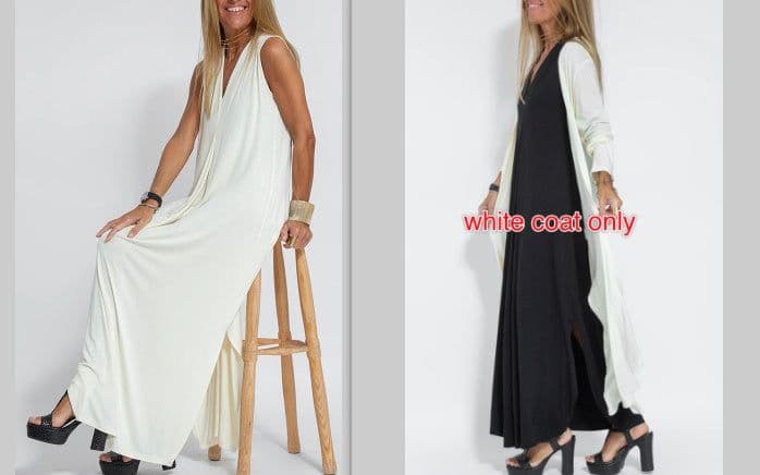 image-New Solid Color V-neck Sleeveless Dress Long Cardigan Jacket Suit For Women