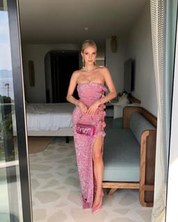 image-Women's Off-shoulder Slimming Sequins Backless Bow Split Tight Long Dress