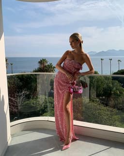 image-Women's Off-shoulder Slimming Sequins Backless Bow Split Tight Long Dress