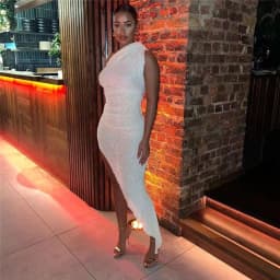 image-Fashion Shoulder Sleeve Irregular Hem Dress