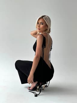image-Sexy Slim Backless Dress Summer Camisole Gown Lace-up Long Dress