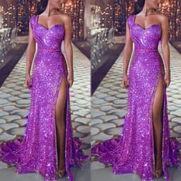 image-Women's Clothing One-shoulder Sleeveless Bronzing Split Dress