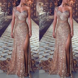 image-Women's Clothing One-shoulder Sleeveless Bronzing Split Dress