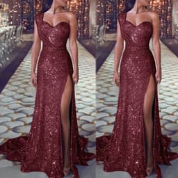 image-Women's Clothing One-shoulder Sleeveless Bronzing Split Dress