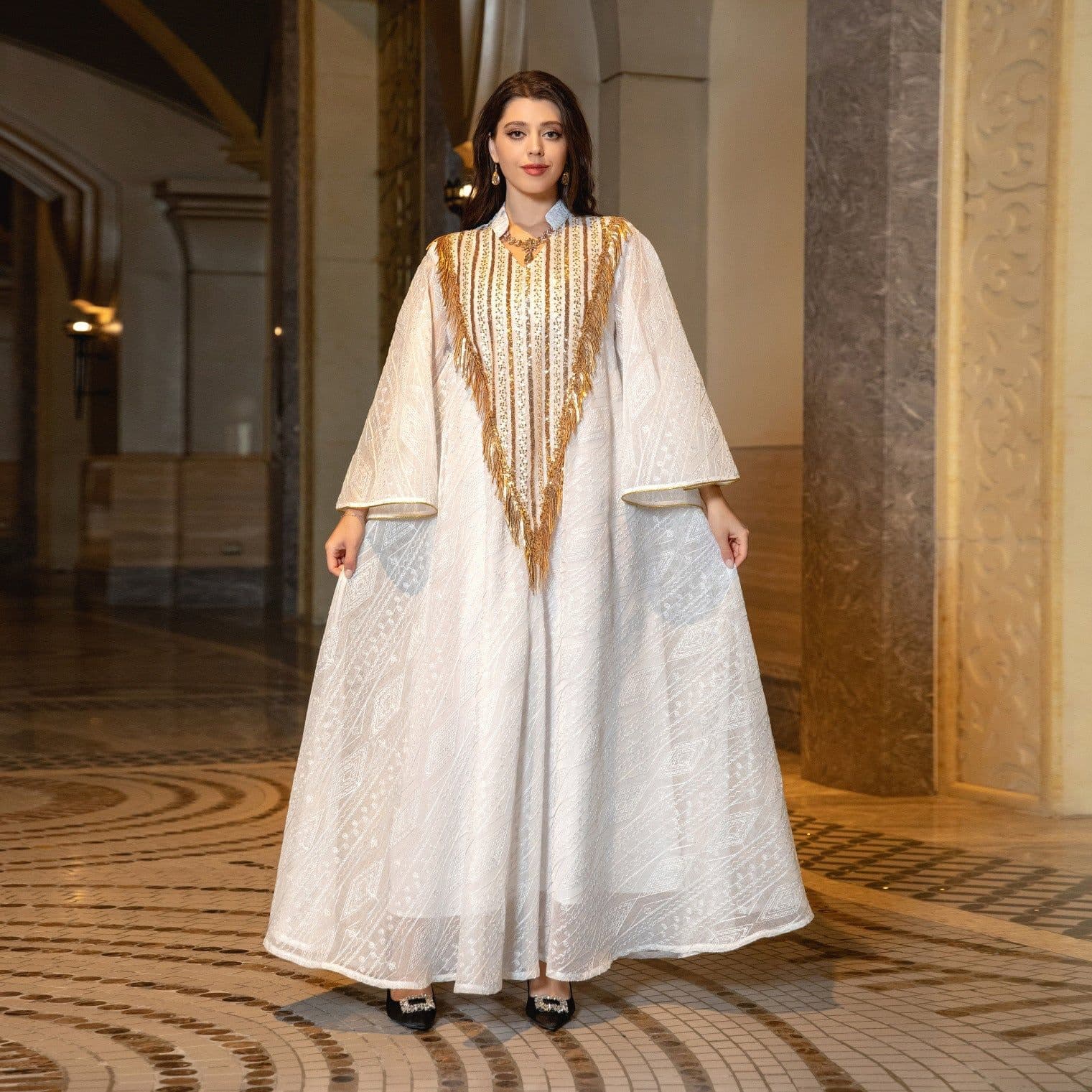 image-Festival Evening Dress Arabic Dubai Mesh Embroidered Sequins Robe Middle East