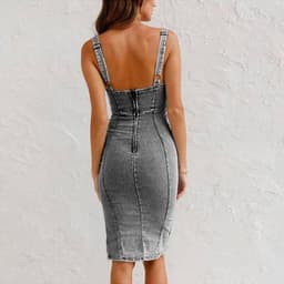 image-New U-neck Suspender Denim Dress Summer Casual Tight Slim Fit Dresses With Slit Design Womens Clothing