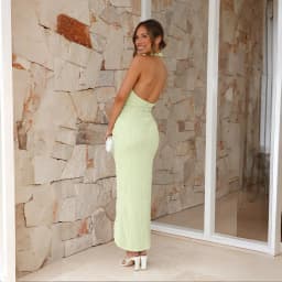 image-Halter Split Long Dress Summer Slim Fit Backless Dresses Solid High-end Women's Clothing