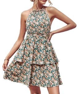 image-Summer Printed Halter Dress Fashion Boho Backless Ruffled A-Line Beach Dresses For Womens Clothing